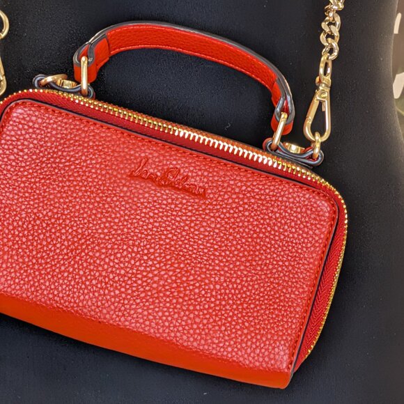Sam Edelman Colby Mini Box Crossbody Bag - Fire Engine Red with Gold - Picture 4 of 6